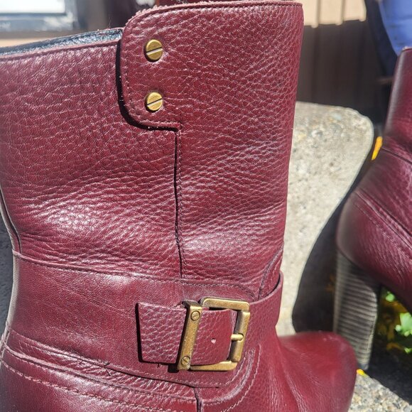 Leather Burgundy Red Ankle Boots Size 8 Zipper Booties Clarks - Picture 7 of 11